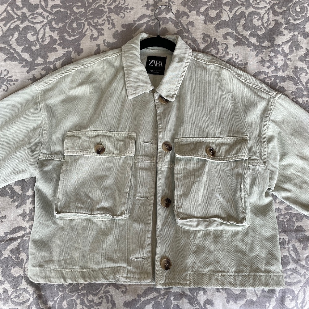 Zara Muted Green Jean Jacket